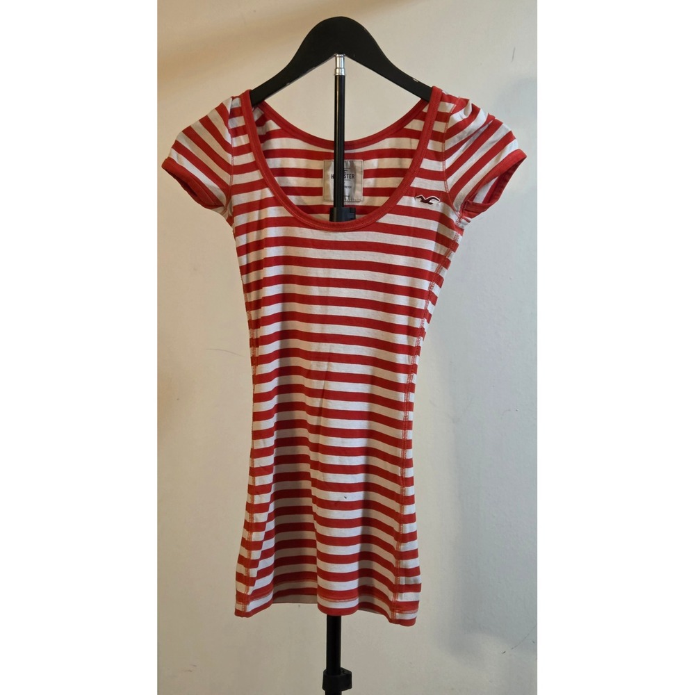 Hollister Y2K Short Sleeve Striped T-Shirt Women's Size Small Red White